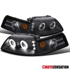 Fit 1999-2004 Ford Mustang Gt Black Led Halo Projector Headlights Leftright