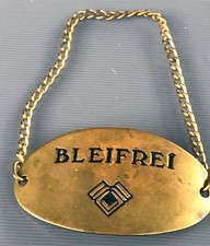 Metallschild/Hinweisschild Bleifrei - Metall, oval, messing, mit Kette, 85x35 mm