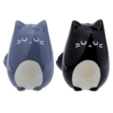 SUPER CUTE  GREY & BLACK CAT SALT AND PEPPER POTS CRUET SET SHAKERS NEW & BOXED