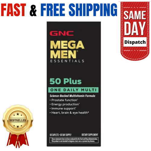 GNC Mega Men 50 Plus One Daily Multivitamin 60 Tablets Vitamin and