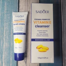 SADOER Vitamin E Evening Primrose Cleanser Foam 3.5oz & Hand Cream 2.1 oz (PAIR)