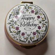 Crummles Pink Enamel Trinket Box HAPPY BIRTHDAY England