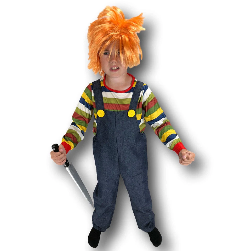 Enfants Chucky Horreur Poupée Costume Halloween Jeu 3 Tailles Encre Perruque - Photo 2/4