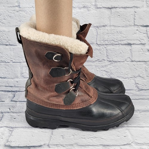 Sorel Bighorn Men Size 8 Leather Waterproof Outdoor Winter Snow Boot Brown Black - Picture 3 of 8