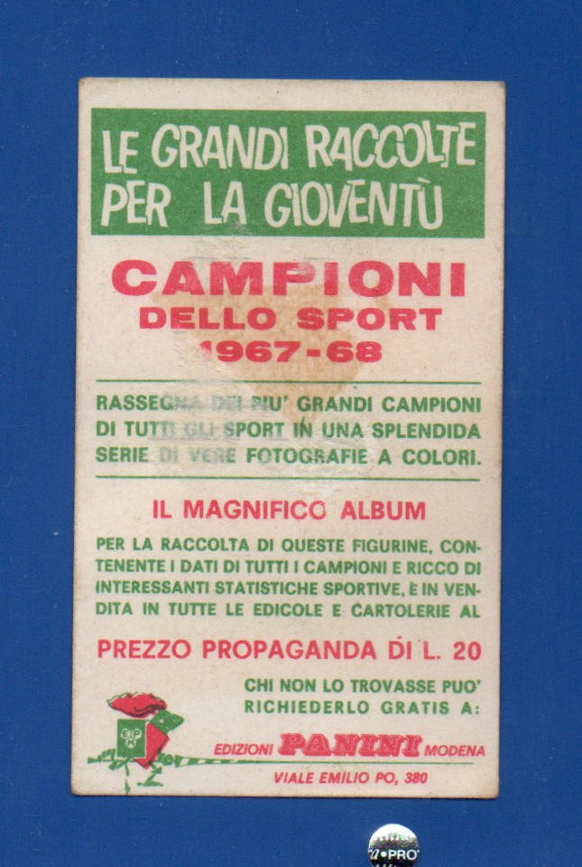 Figurine Panini Campioni Dello Sport 1967/68 – Cyclisme Girardengo N°273 – Rare