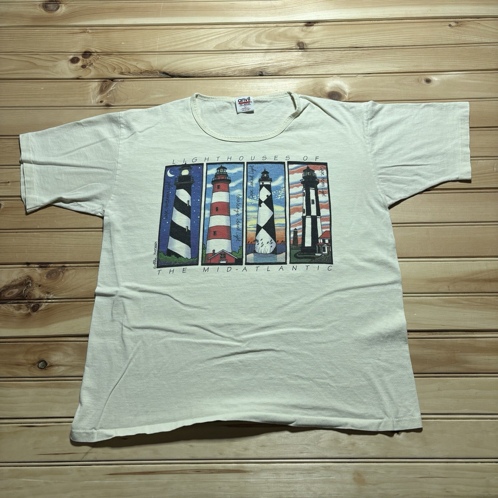 Vintage 90s Lighthouse Of The Mid Atlantic Island Ocean Shirt Size Large