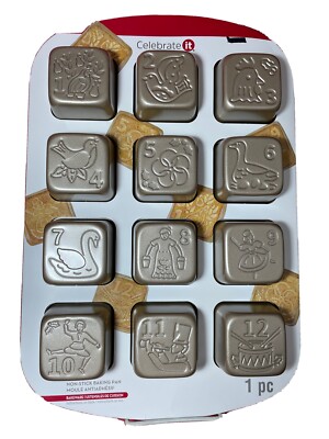 Twelve 12 Days of Christmas Holiday Non-Stick Baking Pan Cupcake Muffin Mold