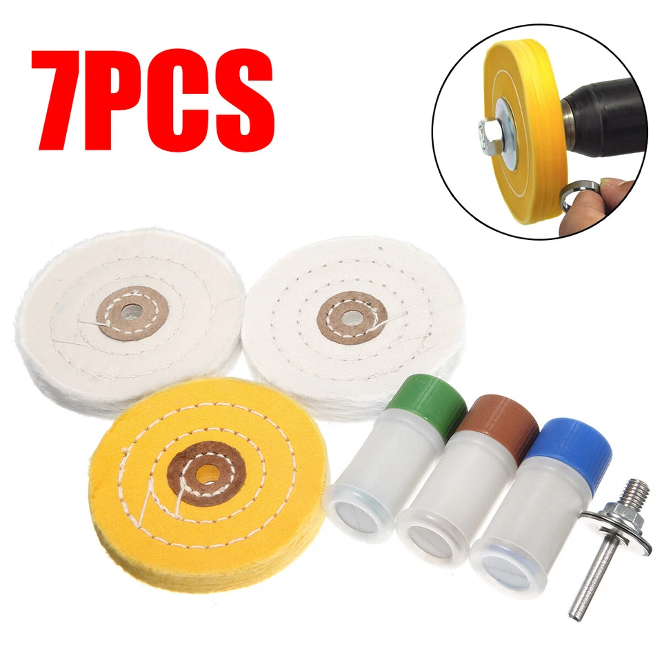 Metal Cleaning Polishing Buffing Wheel & Compound Polish Kit for Drill 7 PCS Set
