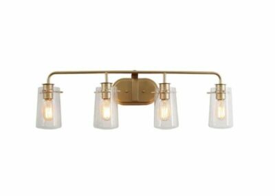 LNC Muris 31 in. 4-Light Brass Gold Vanity Light with Seeded Glass Shades A03567