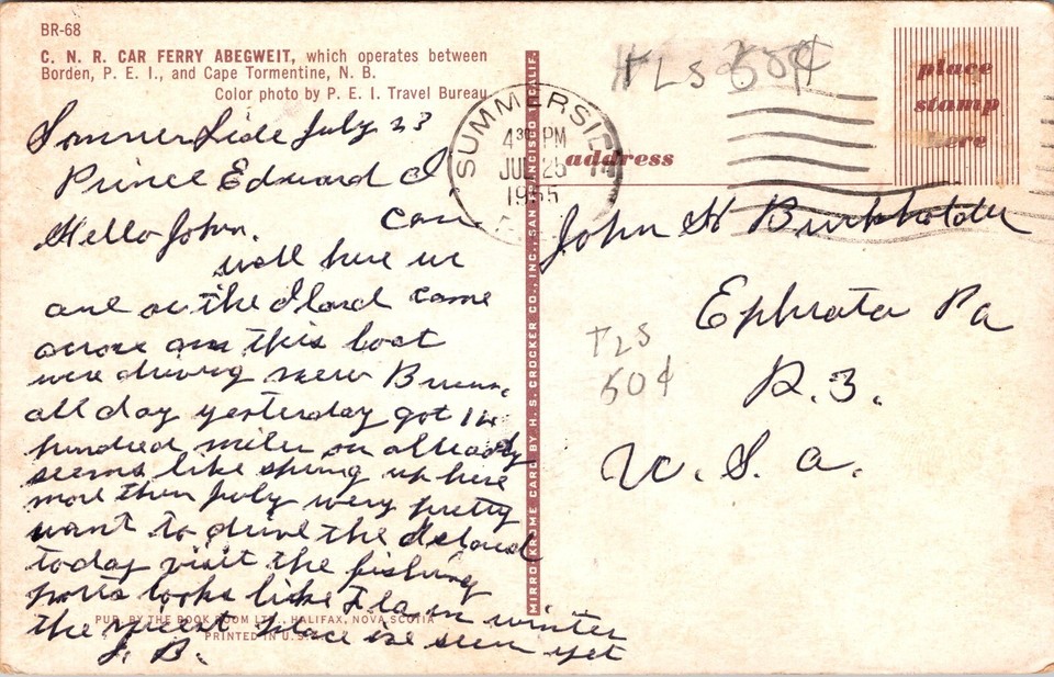 Postcard Canada Abegweit C.N.R Car Ferry Borden Prince Edward Island to ...