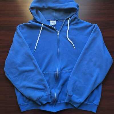 トップス 80s vintage Hanes Sun Faded Zip Hoodies Vintage 80s Hanes Hooded Jacket Adult XL Blank Blue Full Zip Blue