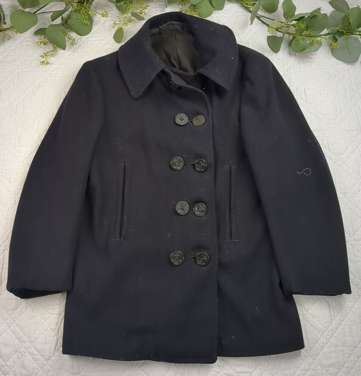 40s　NAVAL CLOTHING FACTORY PEA COAT BLK Vintage 50s US Navy Pea coat 40 Long Medium Navy Clothing