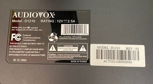 Audiovox 12" Portable LCD Color TV/Monitor Model D1210__BROKEN__PLEASE READ!!! - Picture 5 of 9