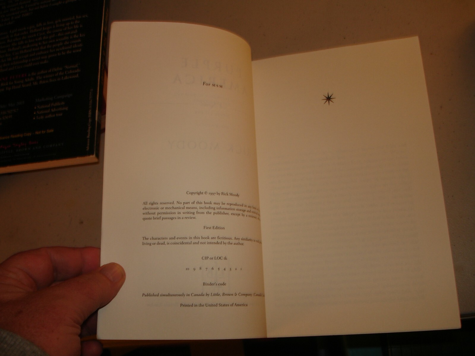 Purple America by Rick Moody (1997, Trade Paperback) ARC, Uncorrected Proof, EX