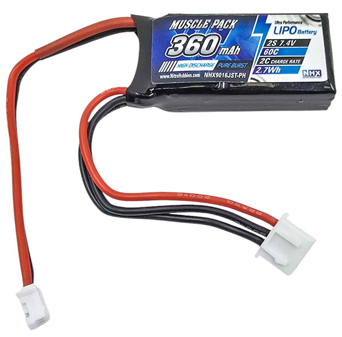 NHX RC 2S 7.4V 360mAh 60C Lipo Battery Kyosho Mini-Z 1/28 w/ JST