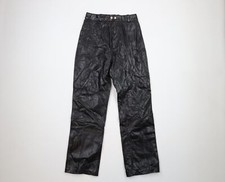Vintage 70s 80s Streetwear Womens 7/8 Distressed Flared Leather Pants Black