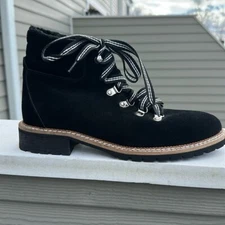 NEW Anthropologie x Silent D Black Suede Rexi Lace-Up Ankle Hiker Boots Sz 10.5