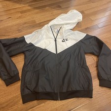 Nike Women  s White Black Color Block Windbreaker Zip Up Hooded Jacket   Medium