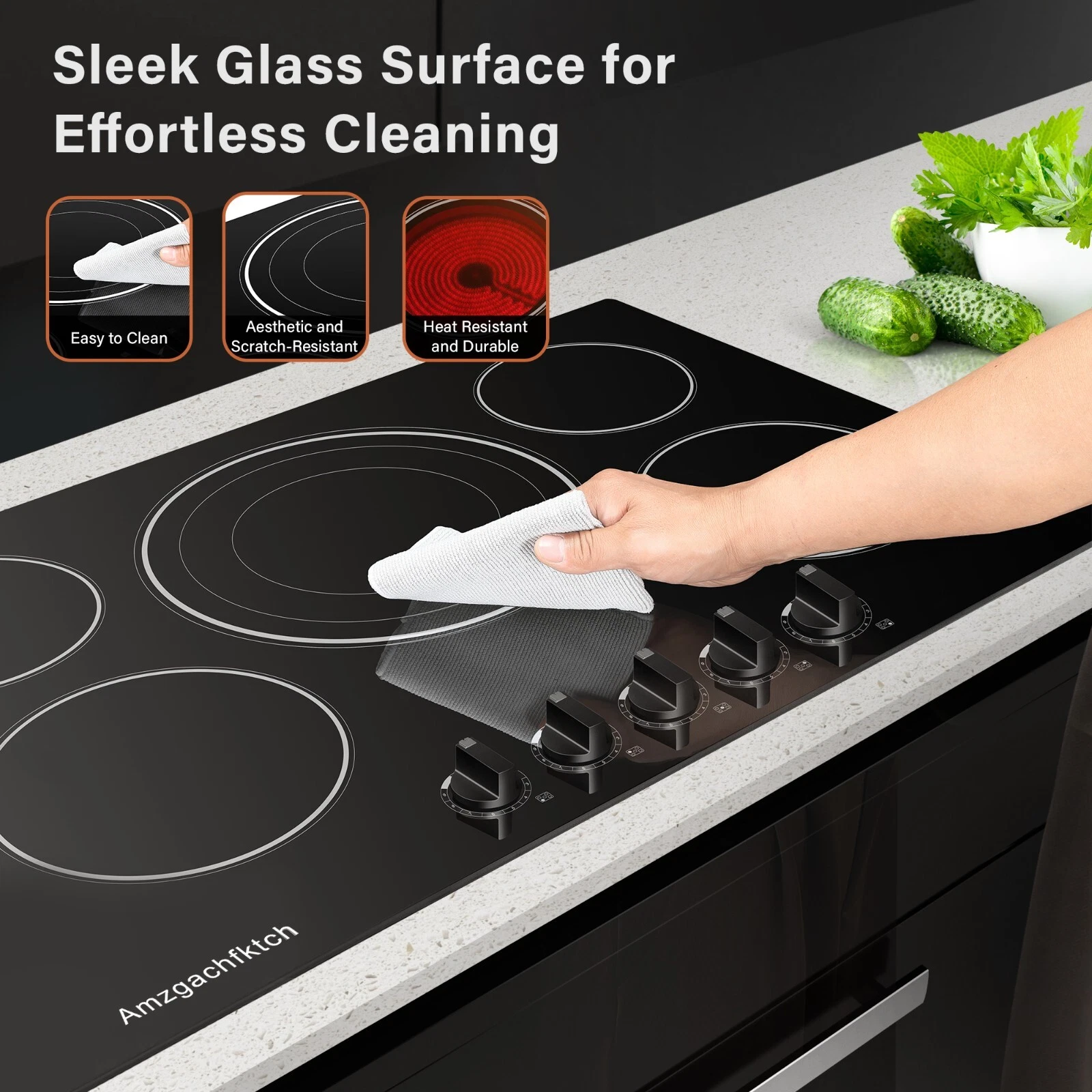 Amzgachfktch 30'' Glass Built-in Electric Ceramic Cooktop Stove Top 5 Burner