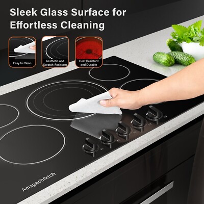 Amzgachfktch 30'' Glass Built-in Electric Ceramic Cooktop Stove Top 5 Burner  