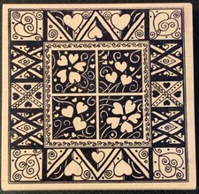 Magenta Heart Floral Quilt Background Rubber Stamp 26039P
