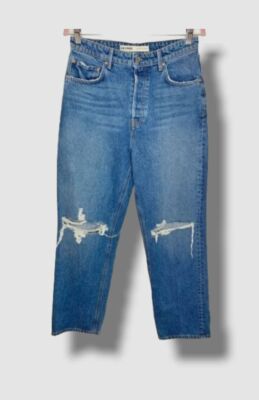 $225 Grlfrnd Women's Blue Amanda Mid Rise Straight Jeans Pants Size 29