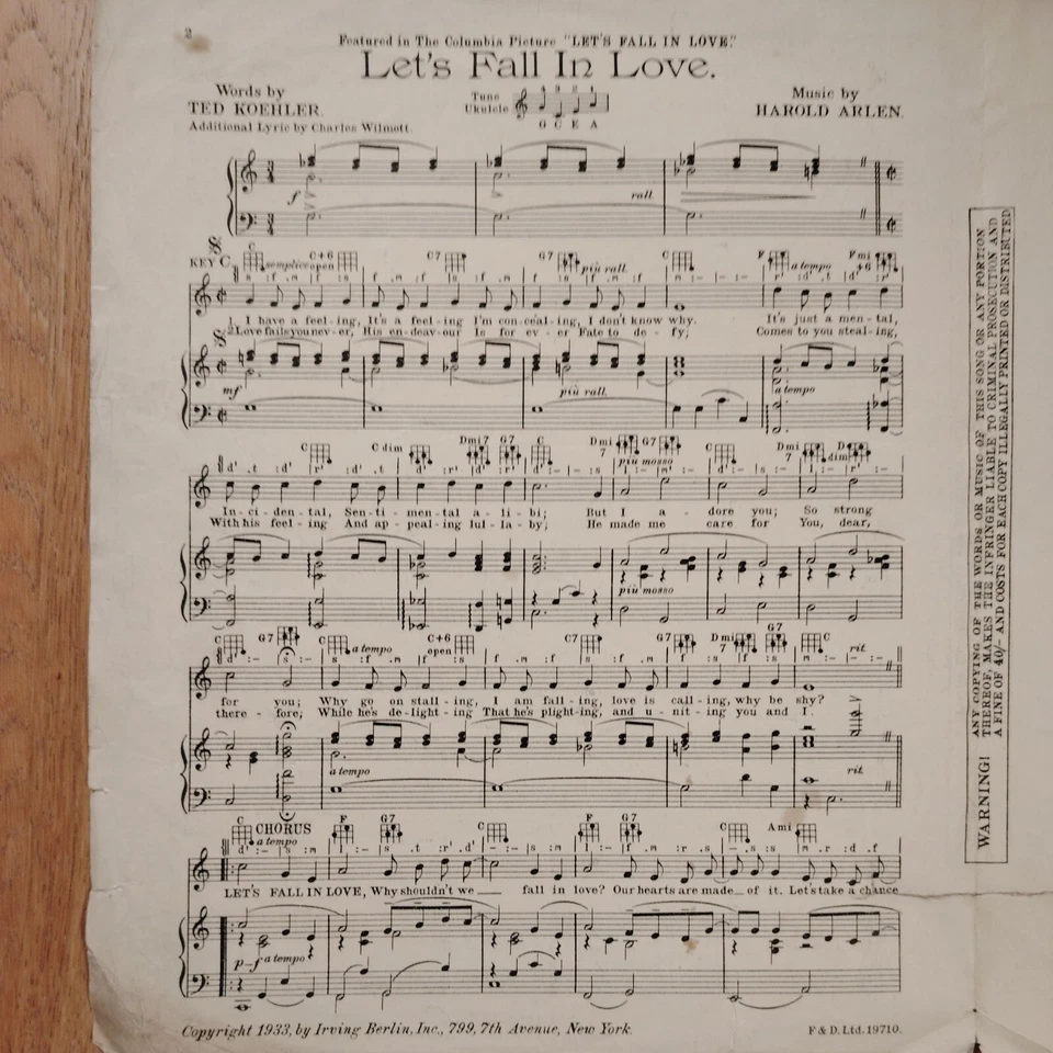 Let's Fall In Love - Ted Koehler & Harry Arlen - Image 2 of 4