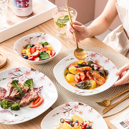 VEWEET ANNIE 24-Piece Dinner Set Porcelain Plate Bowl Set Tableware Pink Floral - Bild 3 von 8