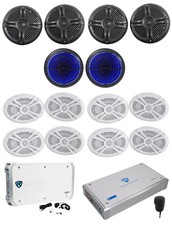  2 Rockville RMSTS65B Marine Speakers Black Speaker White Sub 6 channel Amp Amp