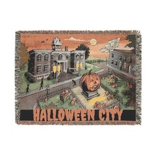 Spooky Haunted City Woven Blanket - Cozy Fall Decor, Unique Halloween Throw