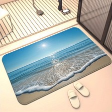 1x Beach Sea Landscape Door Mat Non-Slip Absorbent Ocean Waves Design Floor Mat❀