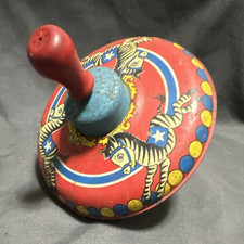 Vintage Tin Spinning Top Toy Circus Zebra Graphics for Ages 4-7  8-11 Years