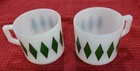 Vintage **Fire King** Anchor Hocking Green Diamonds Harlequin Mugs Set Of 2