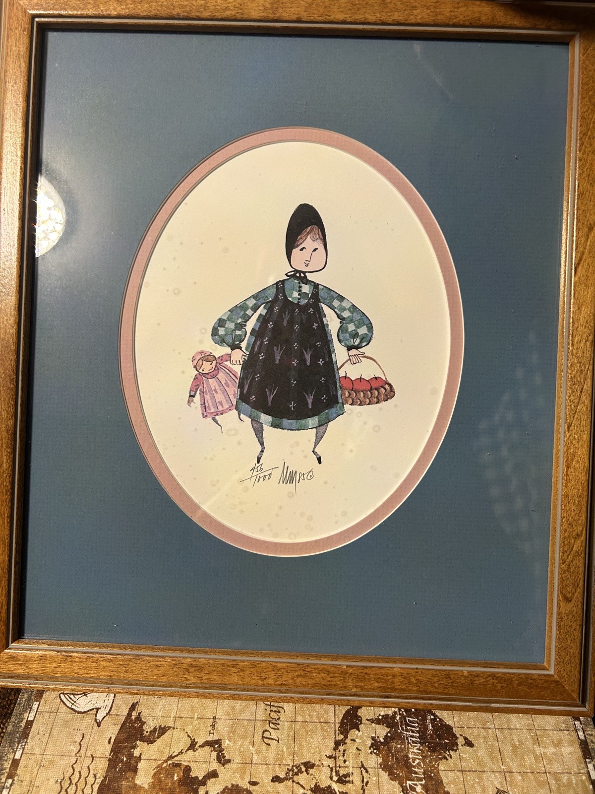 P Buckley Moss Erin Print Framed Matted Signed #456/1000 (1985) Amish Girl