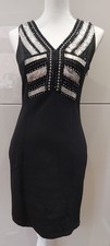 New QED LONDON Black STRETCHY Sleeveless SILVER BEAD Body Con DRESS 10 Party LBD