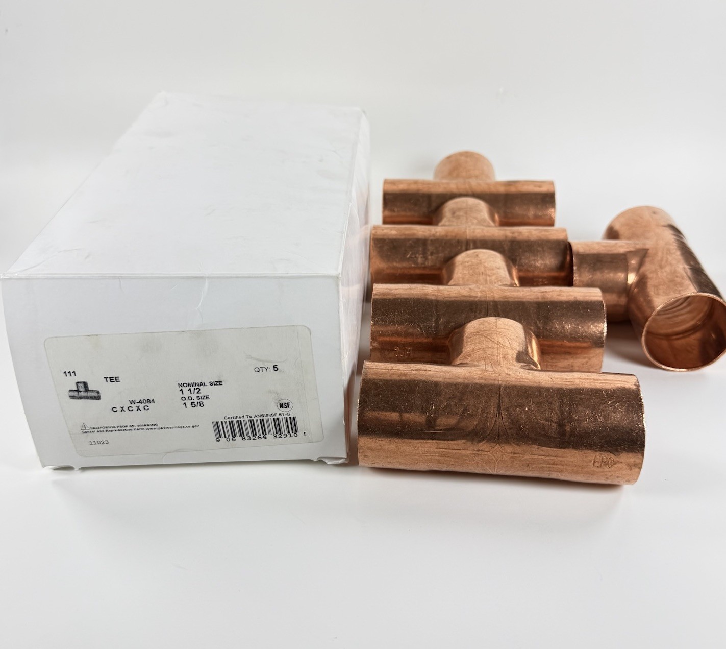 EPC Elkhart 1-1/2” Copper Tee Sweat C x C x C Plumbing Fittings Lot of 5 NOS