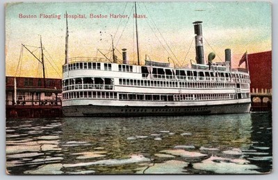 1910 Boston Floating Hospital Harbor Ship Postcard Metropolitan News Co. C256
