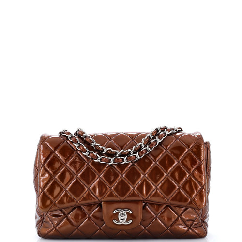 Chanel Vintage Classic Single Flap Bag Quilted Patent Jumbo
