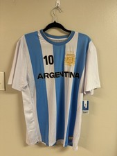 Argentina Lionel Messi #10 Men’s Soccer Jersey Shirt Size L White Blue