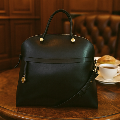 NEW FURLA Piper Classic Black Leather Handbag/Satchel/Shoulder Bag