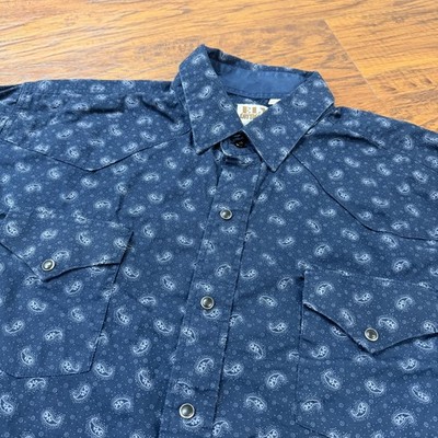 Ely Cattleman Shirt Mens XL Blue Paisley Pearl Snap Western Long Sleeve Cotton
