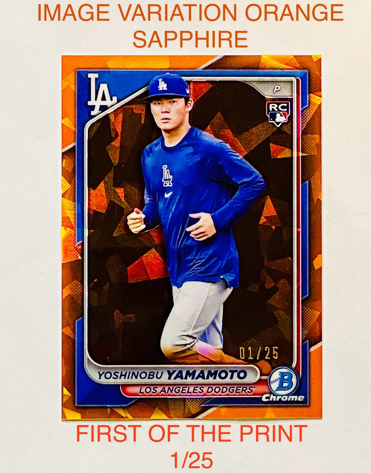 2024 BOWMAN CHROME SAPPHIRE 73 YOSHINOBU YAMAMOTO RC IMAGE VARIATION ORANGE 1/25