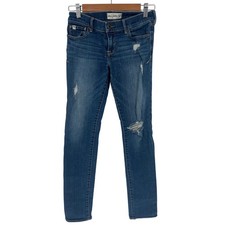 Abercrombie Kids Slim Distressed Ripped Blue Denim Jeans Size 16 Medium Wash