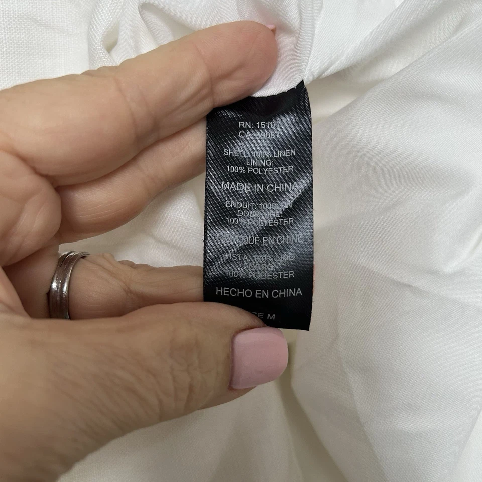 Dolce Vira White Linen Lined Short Romper Overall Flutter Sleeve Size Medium - Image 4 of 4