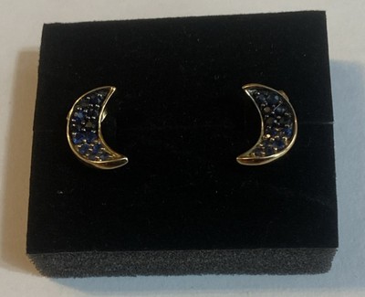 9ct Gold Sapphire Crescent Moon Earrings Stud Earrings Yellow Gold 