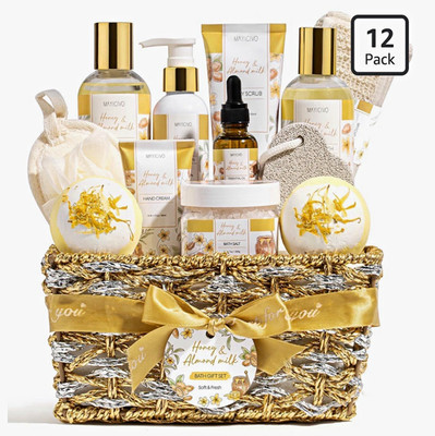 MAYICIVO Honey & Almond Milk Scent Gift Basket Bath Set 12 Pack