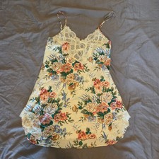 Vintage Victoria Secret Lace Trim Short Slip Dress 80s Flower Floral Chemise
