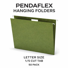 Pendaflex Hanging File Folders Letter 1/5 Cut Tab Green w/ Tabs  Inserts 50