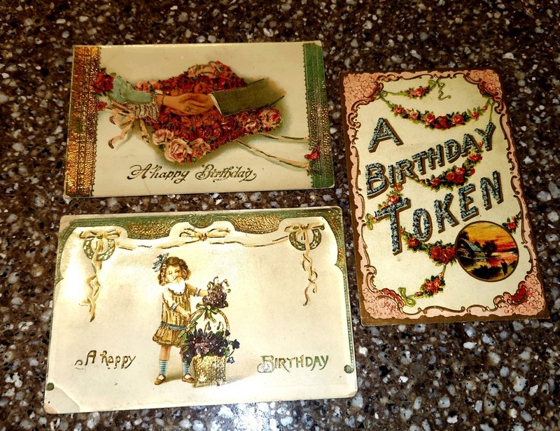 3 ~ Victorian Birthday Greeting Postcards Germany ~ Saxony