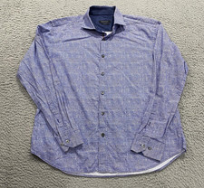 Bugatchi Shirt Mens Large Blue Geometric Shaped Fit Long Sleeve Button Front